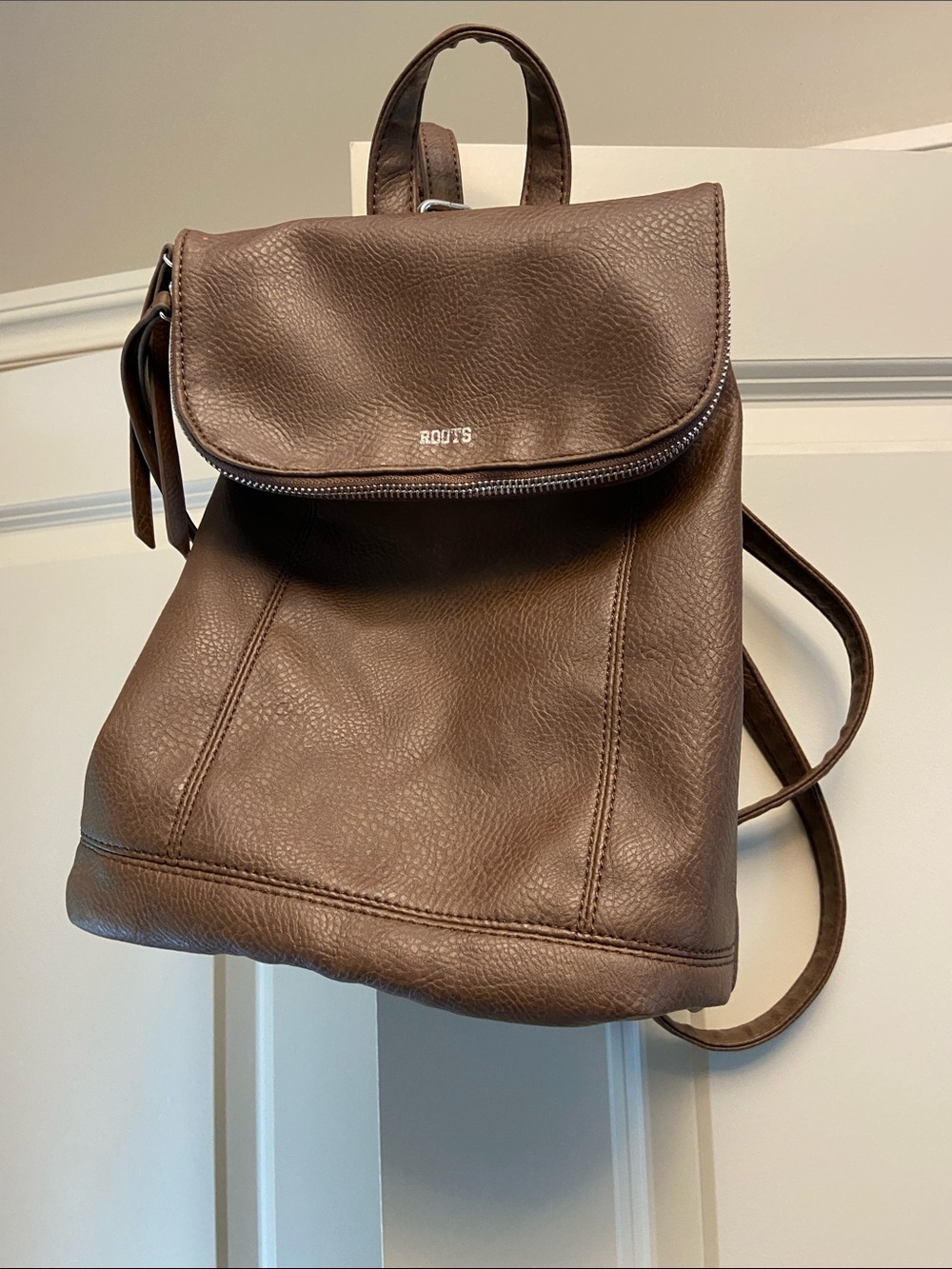 Roots Brown Pebbled Leather Backpack